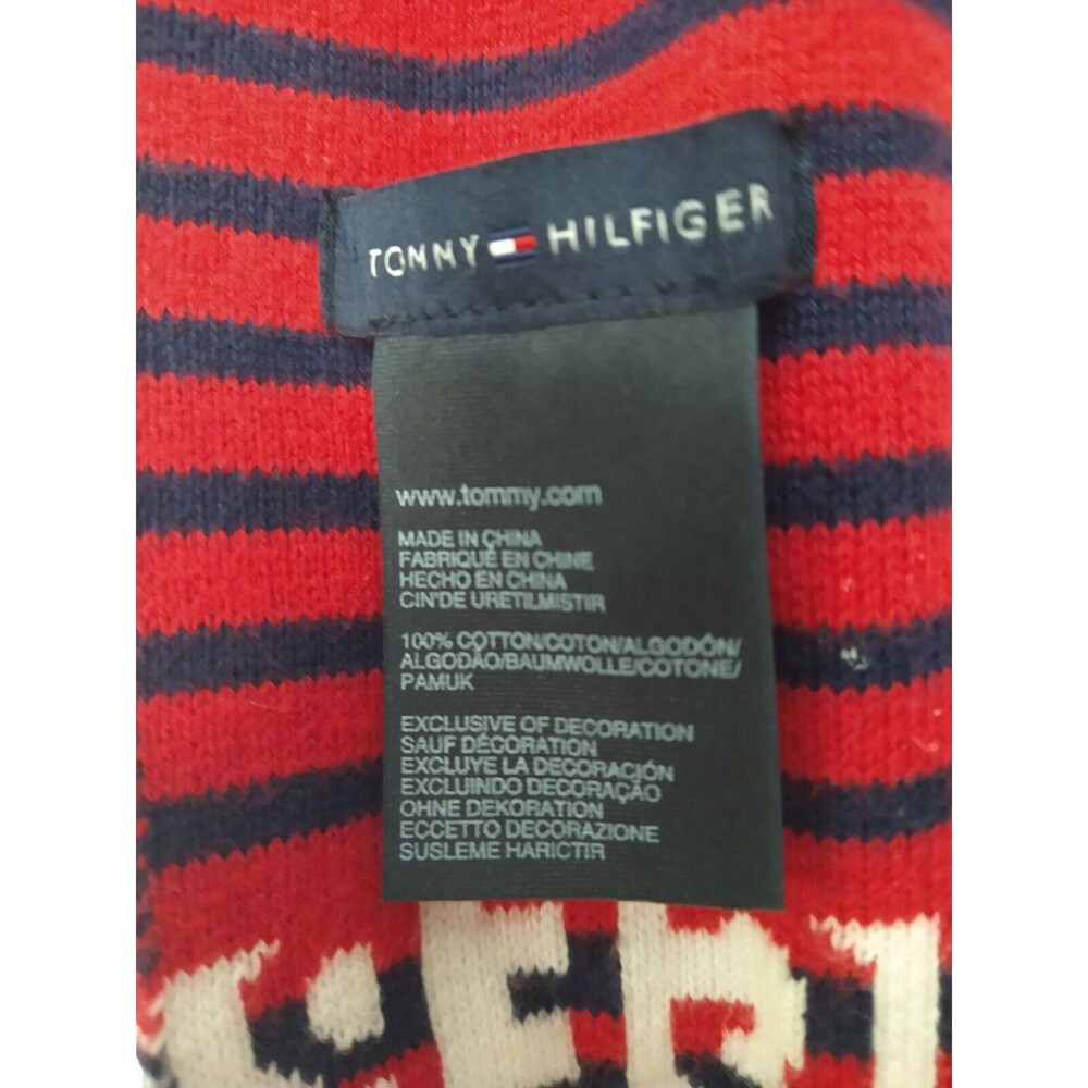 Tommy Hilfiger Red White Blue 100% Cotton Scarf Preppy Academia Spell Out Logo - Picture 4 of 8